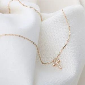 [미니아트]14K Gold 데일리 미니 십자가 심플 금 목걸이 45cm