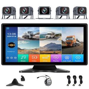 5채널 RV 백업 카메라 시스템, 10.36인치 IPS 쿼드 스플릿 터치 스크린 모니터 후면 뷰 5 AHD 카메라, 트럭 버스 RV 트레일러 세미 박스용 1080P 백업 카메라 대시 캠 차량 DVR 녹화