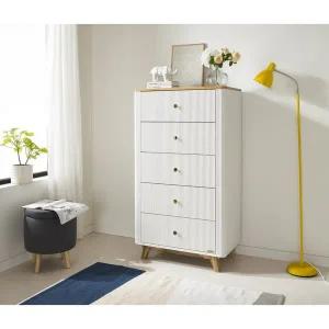 [아시안데코]데코라인 버본 템바보드 고무나무 원목 5단서랍장 750 방문설치