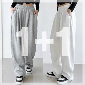 [원쁠원/당발] 쓰리턱 와이드 팬츠 봄 여름 트레이닝 앞주름 밴딩허리 핀턱 데일리 캐주얼 츄리닝바지 남녀공용