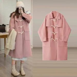 여성 리블리 코트 떡볶이 핑크색 공주 롱 더블 자켓 가을룩