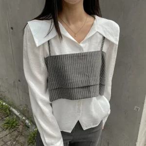 [레이어트템/끈조절] 스트라이프 크롭 뷔스티에