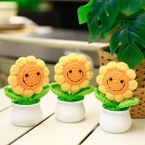 [갓샵]스마일 해바라기 손 뜨개 꽃 화분 인형 니트 손뜨개 미니 가게 오픈 개업 카페 집들이 선물