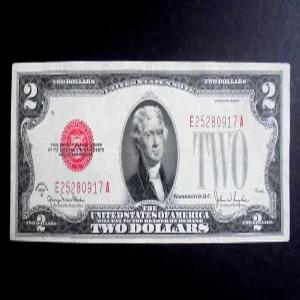 미국 최 초 발행 귀한 1928년 행운의 2달러 레드씰 지폐(25280917)