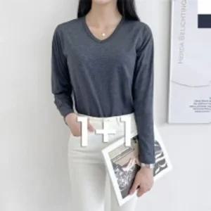 1+1 DGI1821-1 여자 브이 긴팔 면티셔츠 99까지/의류/옷/여성용/여자용/기본/캐주얼/캐쥬얼/브이넥/여성/티