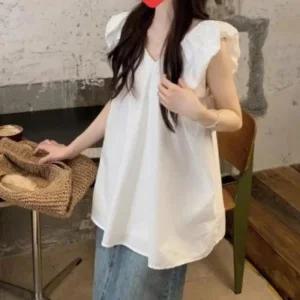 여성 러블리 브이넥 프릴 소매 블라우스