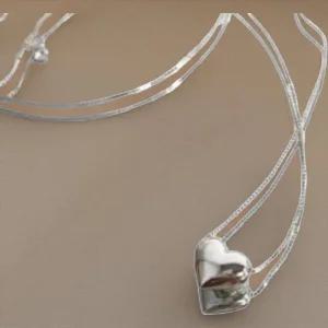 여성 미니하트 뱀줄 실버 목걸이