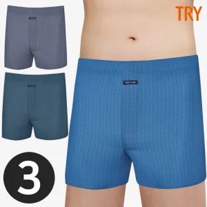 트라이 남자트렁크팬티120 110 순면 사각팬티 박서 패턴 3매입 세트