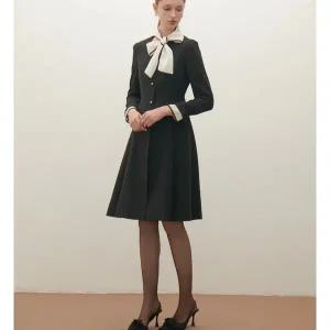 [샤틴]배색리본타이 A라인 원피스S254B604A