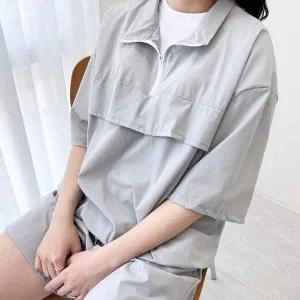 [콩심팥심]여성 아노락 트레이닝 반팔 반바지 set 홈웨어 편한옷 여성반팔세트