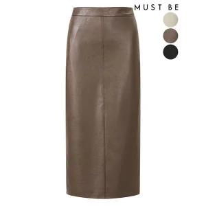 [하프클럽/머스트비]여성 H라인 트임 가죽 스커트