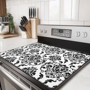 화이트 블랙 보호 플로럴 전기 스토브 탑 커버 프로텍터-빈티지 유리 플랫 매트 오븐 인덕션 쿡탑 매트, 조리대 내열 식기 건조 매트용
