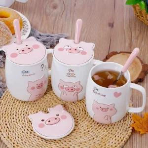 뚜껑있는 큐티 돼지컵 물컵 머그잔 캐릭터 숲동물