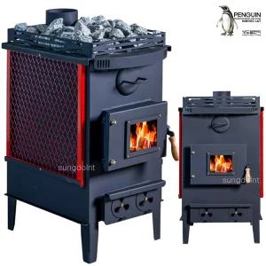 국산 화목난로 대형 No.502 (30py) 맥반석선반 화력조절 내열유리 난방기 장작난로