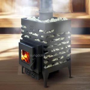국산 사우나 화목난로 No.300 (15py) 화력조절 내열유리 황토방 난방기 장작 난로