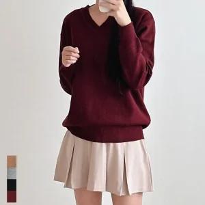 국내생산 여성 루즈핏 브이넥 니트 봄가을 데일리룩 블랙 와인 그레이 진베이지