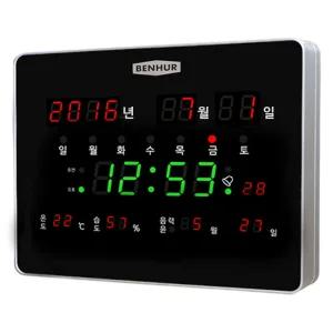 벤허 LED 디지털 전자 벽시계 HB-107 벽걸이 시계 무음 정밀 알람 온습도 평생AS
