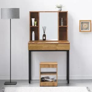 [아이앤] 레시안 원목 수납거울 800 화장대 의자 세트 AP