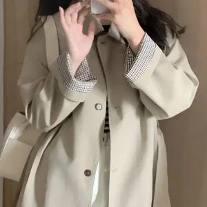 체크 소매 포인트 클래식 베이직 코트