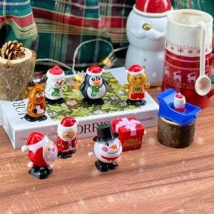 4종/5종 세트 크리스마스 태엽 장난감 가챠 움직이는 피규어 산타 눈사람 인형 장식소품