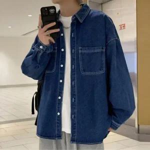 남성 캐주얼 스티지 데님 셔츠 1P 루즈핏 청남방 패션 간절기남방