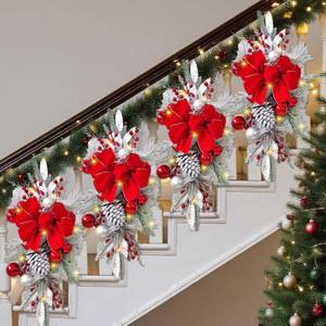 현관문 실내 실외 홈 창문 장식용 조명이 있는 1개의 크리스마스 스웨그 티어드롭 24인치 프리라이트 무선 계단 장식 인조 화환 (빨간색)
