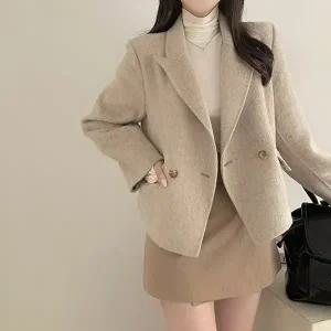여성 울 블레이저 카라 숏코트