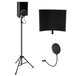 헤비 삼각대 스탠드, 팝 필터가 장착된 프로페셔널 레코딩 스튜디오 팟캐스트 장비 키트, 블루 예티 및 기타 콘덴서 마이크용 3/8~5/8 어댑터가 포함된 녹음 마이크 스탠드 격리 실드