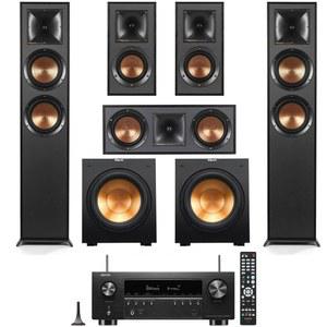Klipsch 레퍼런스 5.2 홈 시어터 시스템, 2배 R-625FA 바닥 스탠드 스피커 번들, R-12SW 서브우퍼, R-52C 센터 채널, R-41M 책장 쌍, 7.2채널 수신기, 블랙