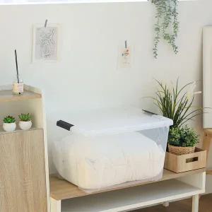 [아이리스][3개입] 아이리스 66L 투명 버클 리빙박스 옷 장난감 다용도 수납함 정리함