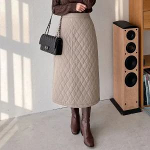 여성 뒷밴딩 퀄팅 포켓 패딩 롱 스커트 11SK0044 겨울