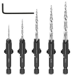 Bestgle 구멍 뚫기 드릴 접시 비트 모따기 육각축 목공 세트 5개묶음 HSS 목재 나사 타공 접시취추드릴 DIY