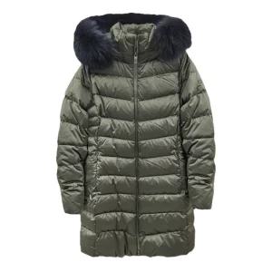 코오롱스포츠 여성 롱 패딩 폭스퍼 슬림 롱다운 그레이시카키 탈부착벨트 포함