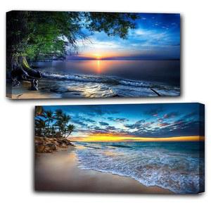 2팩 다이아몬드 페인팅 키트 대형 5D DIY 선셋 오션 비치 다이 풀 드릴 크리스탈 라인스톤 아트 및 홈 월 장식이 있는 보석 페인팅(28X16인치)