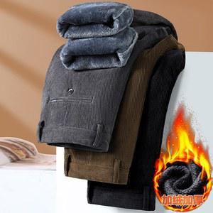 겨울 남성용 플리스 코듀로이 바지 패션 비즈니스 클래식 두꺼운 따뜻한 일자 블랙 그레이 브랜드 남성