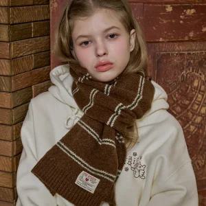 코코 스트라이프 머플러 브라운