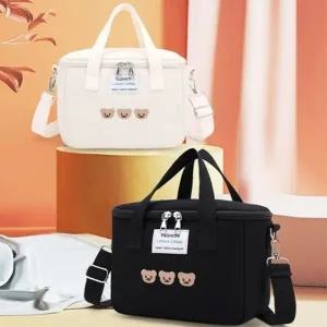 (색상 블랙,아이보리)세마리곰 보냉 가방 보온 피크닉 소풍 도시락 런치백