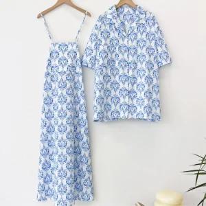 신행 커플룩 꽃무늬 반팔남방 원피스세트 가성비 다리길어보이는