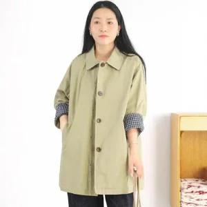 여성 데일룩 코트 트렌치 칼라 가을 안감 체크 캐주얼 힛템