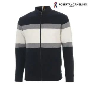 [Roberta di Camerino]ARNP 혼방 그레이-네이비 멀티 블록 방풍 가디건 RP4-D03-2