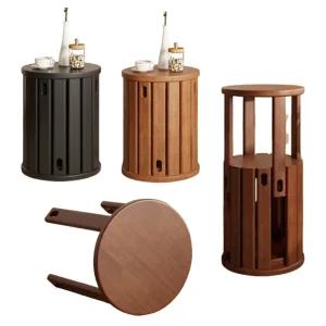 우드 원형 수납 의자 4p 스툴 고무나무 원목 정리 보조 인테리어 간이 디자인 체어