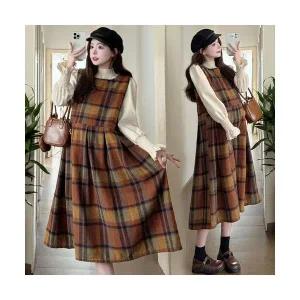 여성 러블리 정장세트 임부세트 조모 가을 빈티지 모직 체크 원피스 상의 투피스 다올4