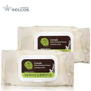 웰코스 세안이야기 곡물 딥 클렌징 티슈 100매 x 2 과일나라 클렌징티슈 크린싱티슈 클렌