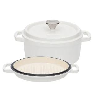 IH 에나멜코팅 무쇠냄비 22cm+그릴팬 세트 / 주철 셀프베이스팅 오븐냄비