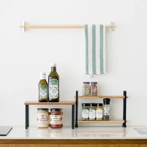 메탈텍스 아카시아 우드 철제 주방 수납 선반 이태리 생산 요크 라바 2단 양념 정리대