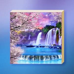 폭포수 캔버스 벚꽃나무 30x30 보석십자수 화 풍경 다이아몬드페인팅 형 큐빅 메탈투어