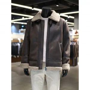 바쏘옴므 남성 다크브라운 양가죽 배색 페이크레더 무스탕 퍼 WSZ4UA46ABR