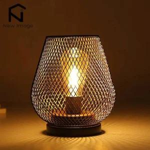 LED초 북유럽 금속 중공 케이지 캔들 홀더 LED 랜턴 배터리 무선 램프 거실 테이블 홈