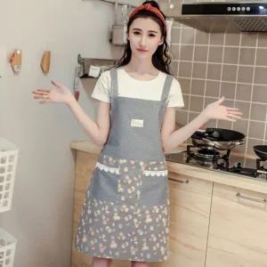 (그레이) 플로리스 H형 앞치마/주방/원피스형/요양/보호사/카페/프릴/꽃무늬/어린이집/유치원/교사/주머니