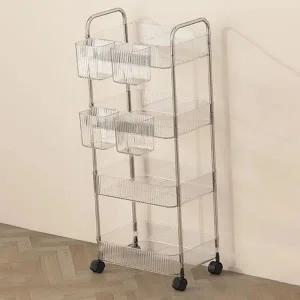 이동식 주방 선반 다용도 욕실 바퀴 이동식 트롤리 선반 투명 3단 정리대 화장대 정리함 수납장 침대 틈새